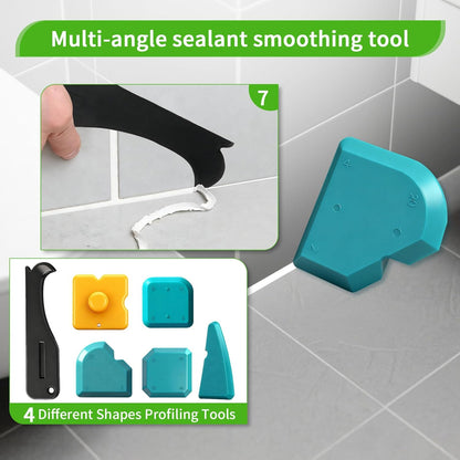 Caulking Tool Kit, 6 in 1 Silicone Caulking Grout Removal Sealant Finishing Tool with Grout Scraper 6 Silicone Pads, Sealant Removal and Trimming Tool with Squeegee for Bathroom, Window, Door, Kitchen