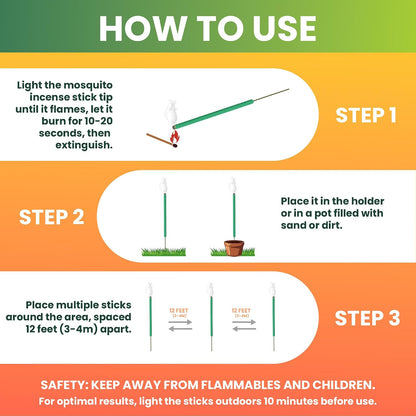 Mosquito Repellent Outdoor Patio (120 PCS), Plant-Based Incense Sticks with Rosemary, Lemongrass & Citronella for Camping Essentials, Hiking, Yard