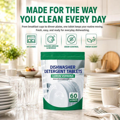 Premium Dishwasher Tablets - Lemon Verbena, 60-Count. Advanced Grease & Odor Removal Formula for Sparkling Clean Dishes. (120 Count (Pack of 2))
