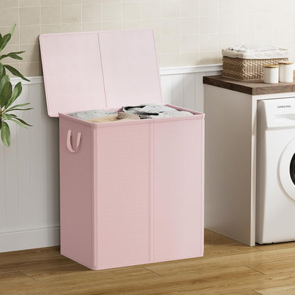 Chrislley 140L Laundry Hamper 2 Section, Double Laundry Basket with Lid, Large Dirty Clothes Hamper with Removable Liner Bags, Collapsible Laundry Organizer for Bedroom, Dorm,Beige