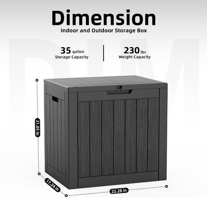 35 Gallon Waterproof Outdoor Storage Box,Deck Boxs for Outdoor and Indoor Use,Deck Storage Box for Picnic Supplies,Gardening Tools,Lockable and Easy to Install(Black)