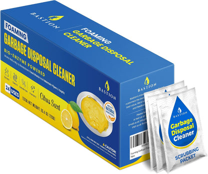 Bastion Garbage Disposal Cleaner and Deodorizer - 24-Count (1-Year Supply) Foaming Lemon Scented Kitchen Sink Freshener Pods & Drain Odor Eliminator Disposer Care