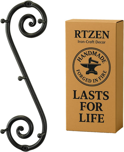RTZEN Farmhouse Small Key Holder for Wall - Handcrafted Swirl Decorative 5 Key Hooks for Home Entryway - Wrought Iron Wall Mount Rack Purse Coat and Leash Holder or Organizer (Classic Black)