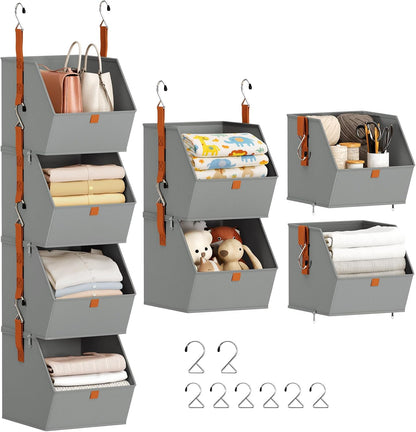 Homsorout Hanging Closet Organizer 4 Tier - Clothes Hanging Shelves, Space-Saving Closet System, Fabric Storage Bins Bedroom Organization, Collapsible Baskets for Home, Dorm, Rv, Beige
