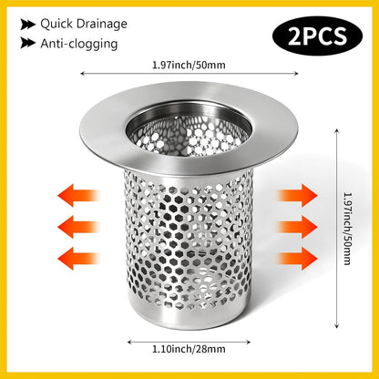Bathroom Sink Drain Strainer, 304 Stainless Steel Hair Catcher for Bathtub Shower Floor Drain, Bathtub Drain Cover Strainer Basket Fit 1.1" to 1.97" Drain Hole (2PCS)