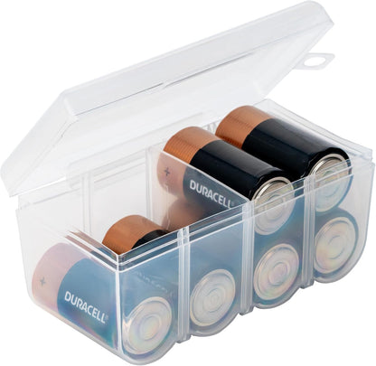 Dial Industries Battery Organizer Case with Tester for 12 AAA 12 AA 6C 4D | Compact cases for organizing in garage, toolboxes, RVs etc. Clear cases so easy to find in emergencies vs loose in drawer.
