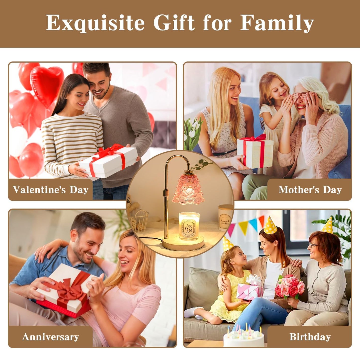 Fragrance Candle Warmer Lamp with 2 Bulbs Electric Candle Warmer with Timer & Dimmer for Home Decor