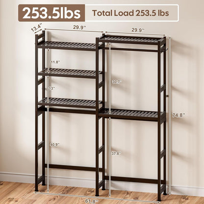 Cozivolife Over The Washer and Dryer Storage Shelf Bamboo,5 Tiers Laundry Room Drying Rack with Adjustable Shelves and 4 Hooks,Space Saver Organizer for Hanging Clothes and Towels (White)