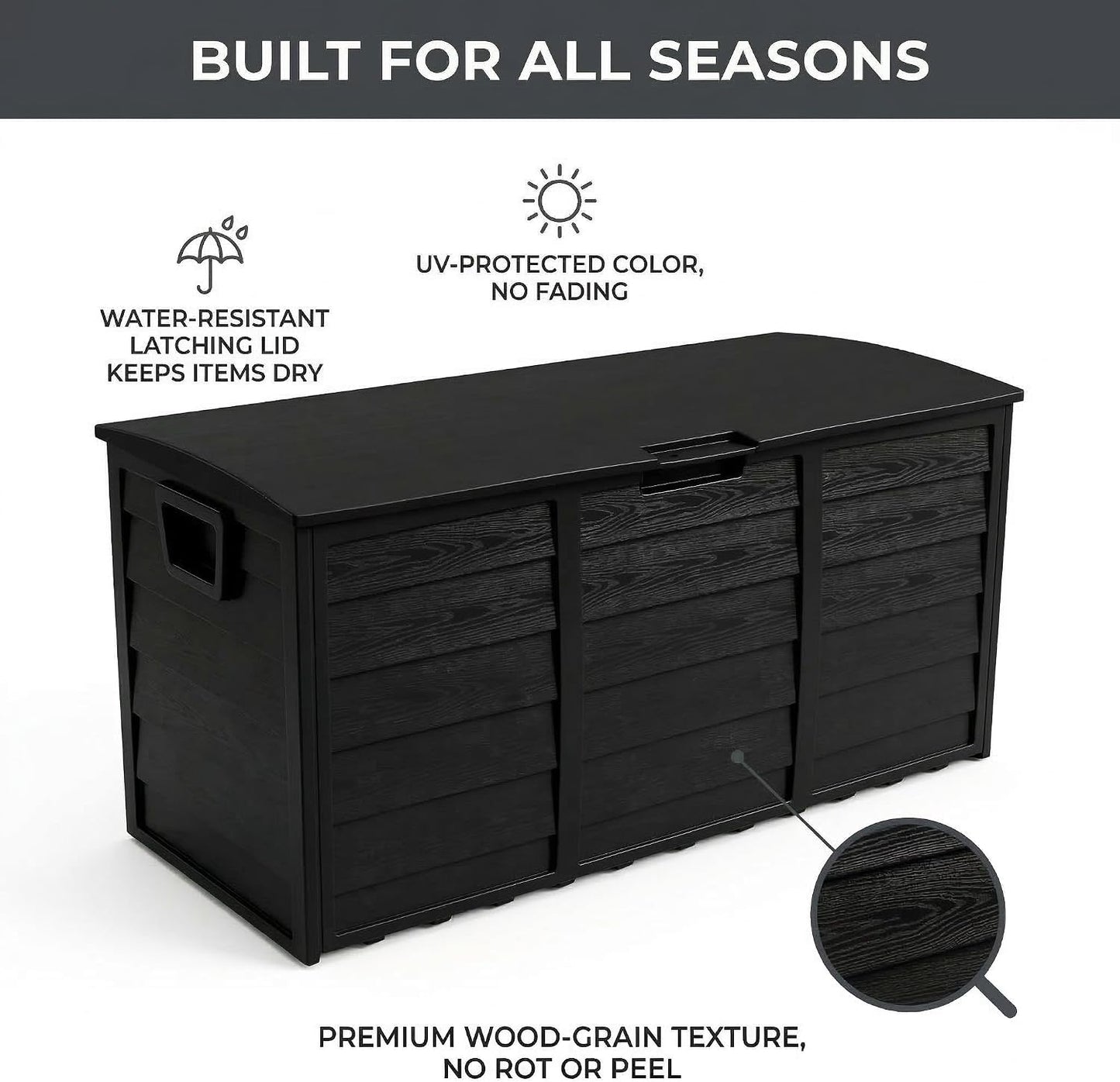 75 Gallon Outdoor Storage Box, 260L Waterproof Resin Deck Box for Patio Furniture Cushions, Garden Tools and Yard Accessories, Lockable Storage Chest with Wheels and Handles (Brown)