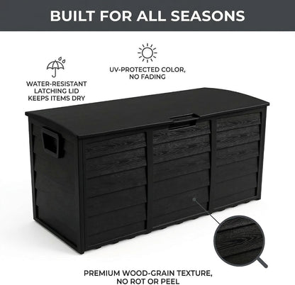 75 Gallon Outdoor Storage Box, 260L Waterproof Resin Deck Box for Patio Furniture Cushions, Garden Tools and Yard Accessories, Lockable Storage Chest with Wheels and Handles (Brown)