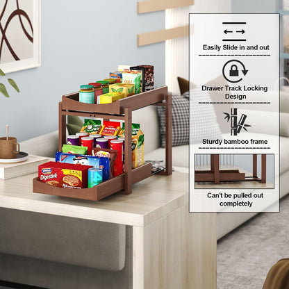 Bamboo Under Sink Organizer and Storage, 2 Pack Pull Out Cabinet Organization, 2 Tier Vertical Slide Out Undersink Storage Shelf, Multi-Purpose Organizer Shelves for Kitchen Bathroom Medicine