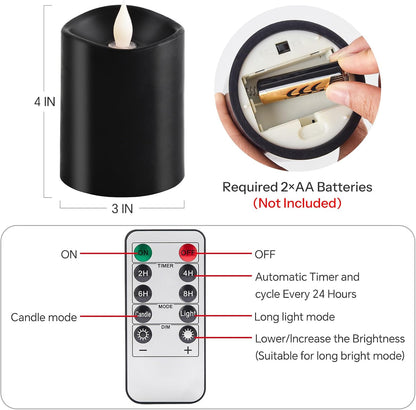 3x4 Flickering Flameless Candles Set of 3,Real Wax Pillar LED Candles,with Timer,4 inch Flameless Candles with Remote,for Party Wedding Holiday Home Decor,Ivory