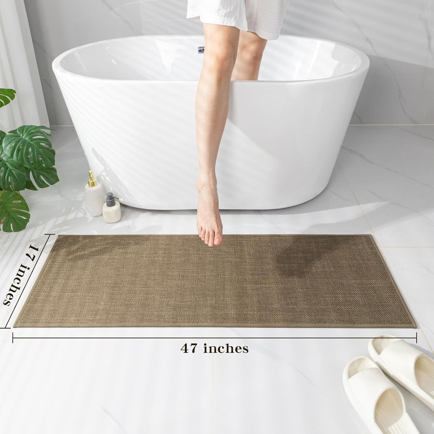 chakme Bathroom Rugs Mat 24x17, Ultra Thin Non Slip Bath Mat Small Quick Dry Absorbent Bath Mat for Bathroom Floor, (Dark Beige, 24"x17")