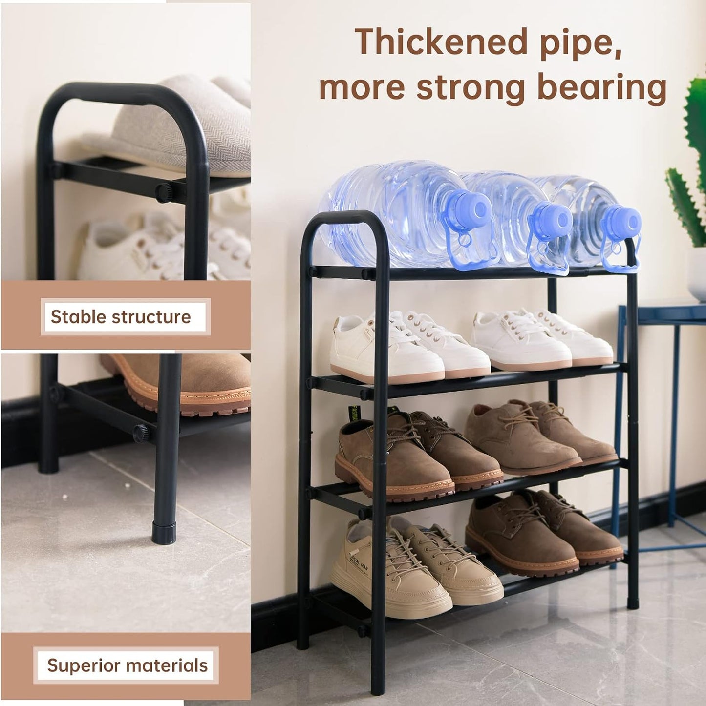 Gonfoam Shoe Rack for Closet, Expandable Shoe Organizer Storage Shelf, Adjustable Metal Free Standing Small Closet Shoe Rack for Entryway, Doorway (2-Tier Black)