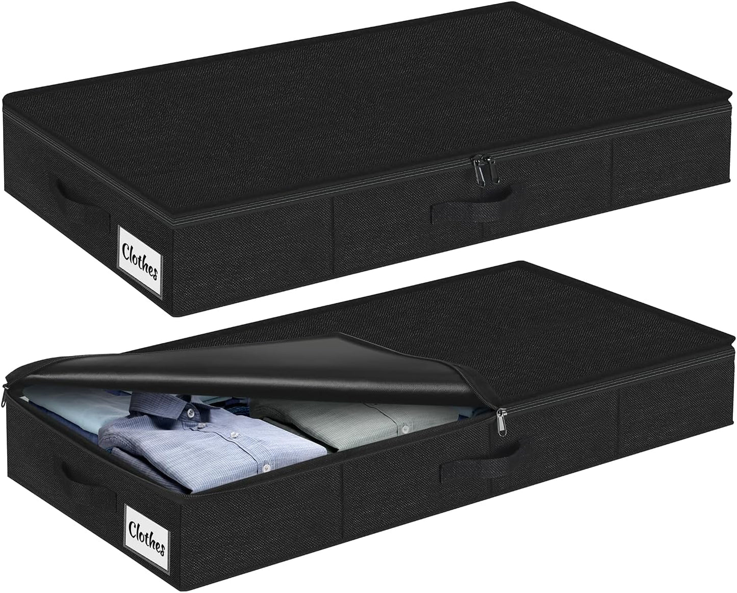 Under Bed Storage Container Bins 2 Pack, Low Profile Foldable Underbed Clothes Storage Organizer W/ Ultra Thick Fabric and Sturdy Bottom/Sides, Dual Zipper Storage Box for Dorm and Home 30x16x6.7"