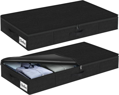 Under Bed Storage Container Bins 2 Pack, Low Profile Foldable Underbed Clothes Storage Organizer W/ Ultra Thick Fabric and Sturdy Bottom/Sides, Dual Zipper Storage Box for Dorm and Home 30x16x6.7"