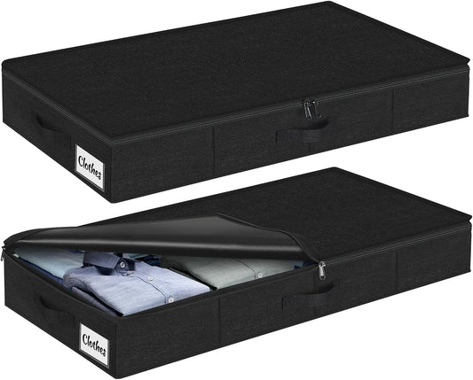 Under Bed Storage Container Bins 2 Pack, Low Profile Foldable Underbed Clothes Storage Organizer W/ Ultra Thick Fabric and Sturdy Bottom/Sides, Dual Zipper Storage Box for Dorm and Home 30x16x6.7"