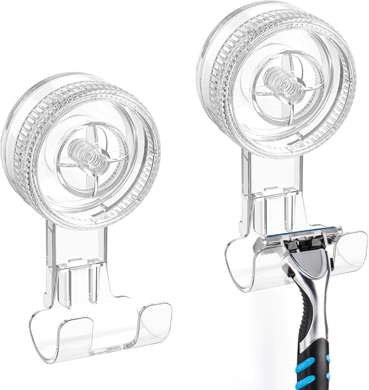 LUXEAR Suction Hooks, 2 Pack Razor Hooks Removable & Reusable Suction Shower Hook Damage-Free Powerful Suction Hanger for Towel Bathrobe Loofah Bathroom Kitchen Storage Hooks Weather Hanger Hook