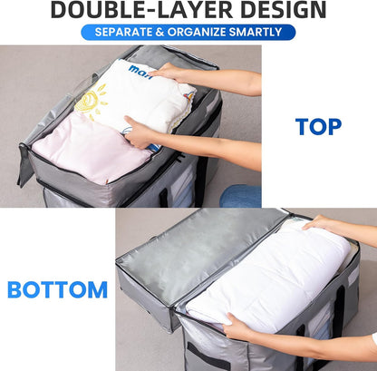 TAILI Extra Large Moving Bags, 4 Pack Blue Heavy Duty Totes For Storage with Visible Window, Wrap Around Handles, Storage Bags for Space Saving, Alternative to Moving Boxes