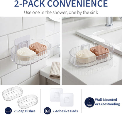 Shower Caddy Compatible with Kitsch Shampoo – Self-Draining Shampoo Bar Holder & Shower Shelves for Conditioner Bars & Soap – Wall Mount or Free-Standing Organizer (2 Pack)