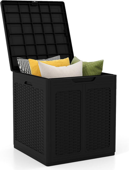 Tangkula 25 Gallon Waterproof Outdoor Storage Box with Lockable Lid | PP Resin, Wicker Patterned, Indoor Outdoor Use, Portable, Versatility, for Deck, Pool, Patio Cushions, Garden Tools
