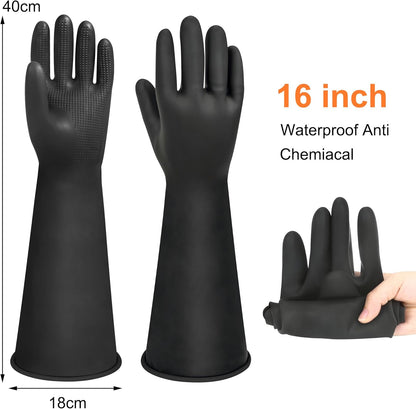 24" Chemical Resistant Glove, Reusable Heavy Duty Long Rubber Gloves, Long Waterproof Dishwashing Gloves, Industrial Safety Gloves for Men