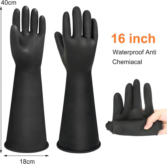 24" Chemical Resistant Glove, Reusable Heavy Duty Long Rubber Gloves, Long Waterproof Dishwashing Gloves, Industrial Safety Gloves for Men