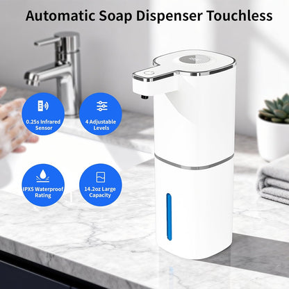 Automatic Foaming Soap Dispenser, Touchless Rechargeable Hand Soap Dispenser, 4 Adjustable Levels, 1200mAh Battery, Large Display, for Kitchen & Bathroom (Black, Foaming)