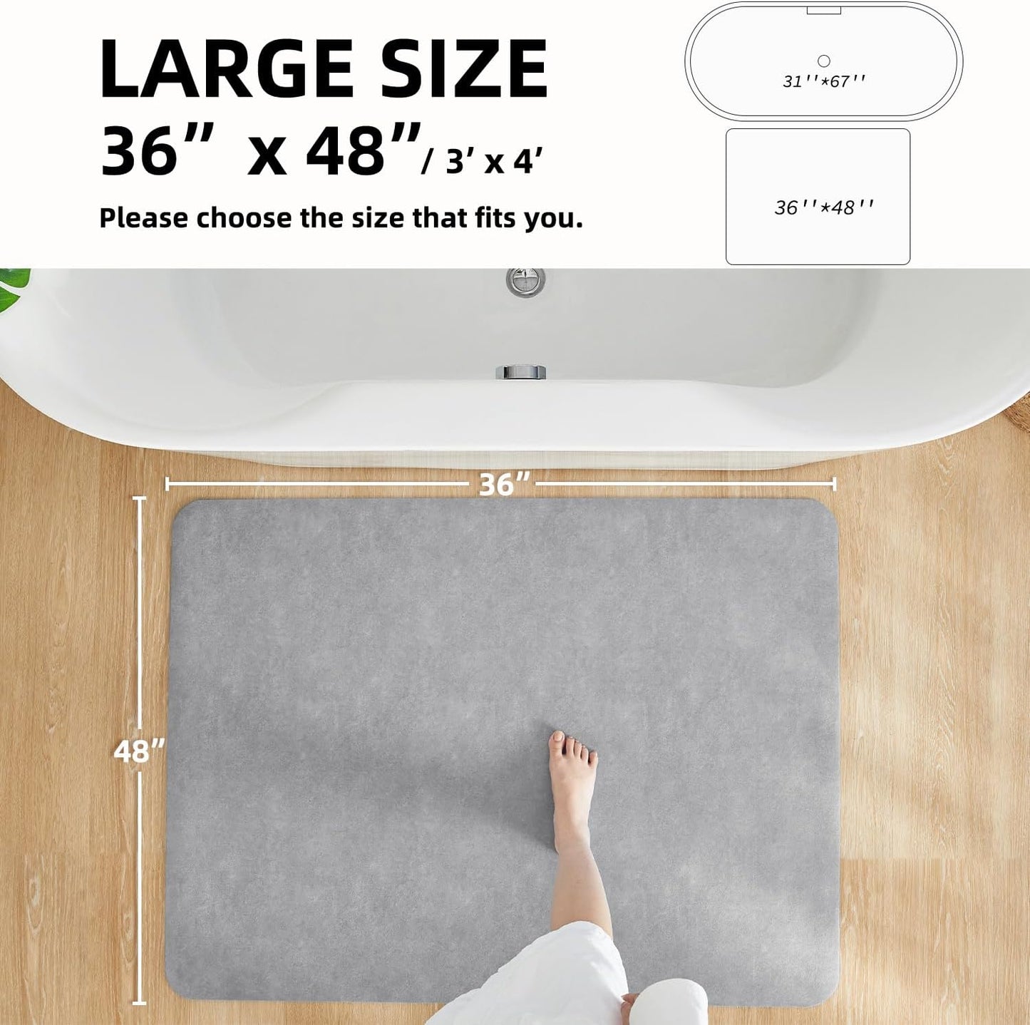 TYUU Bath Mat, Bathroom Rugs Non Slip Washable Thin Absorbent Quick Dry Bath Mat Fits Under Door Bathroom Floor Mat Perfect for Bath, Shower, or Sink 16"x24" Dark Grey