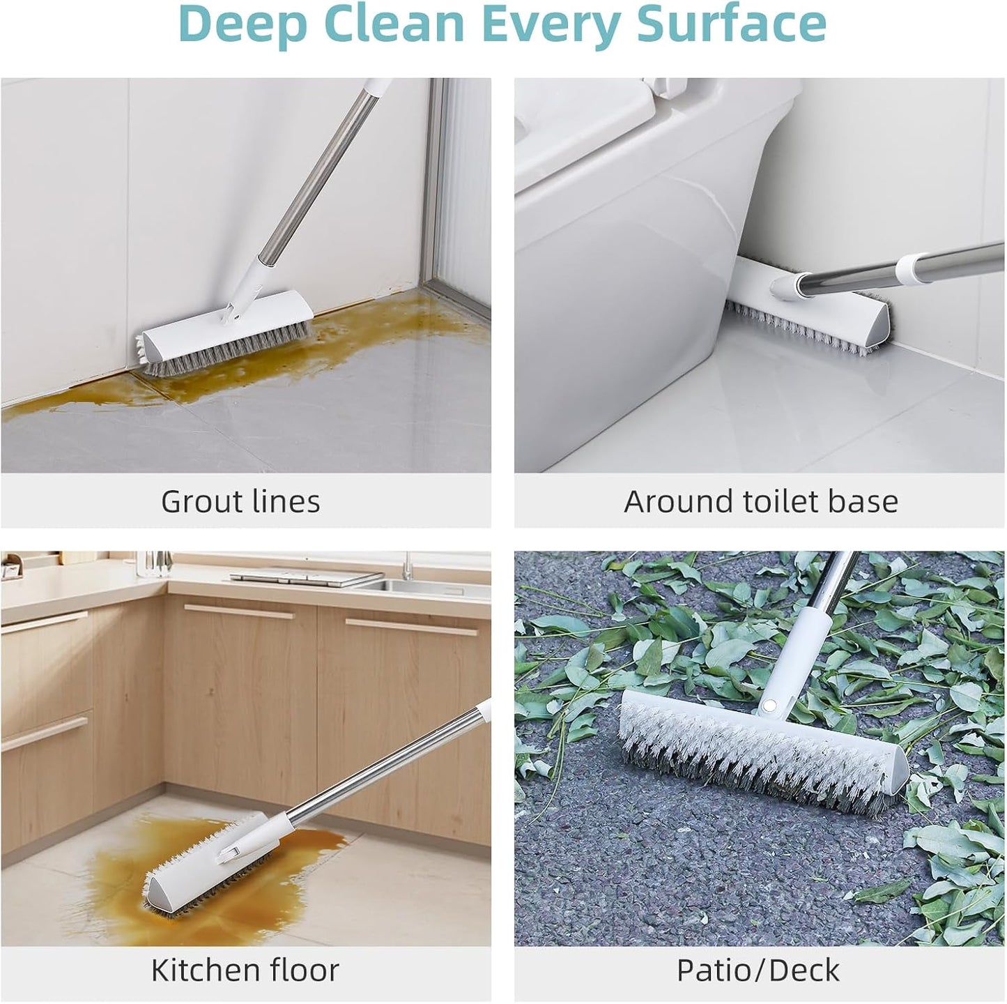 MOPALL Shower Brush for Cleaning with 55" Long Handle for Bathtub Scrubber | Dual sided Stiff Bristle, 180° Rotatable V Shape Head, Heavy Duty Stainless Steel Handle, for Tile, Patio/Deck/Garage/Corner