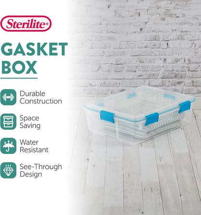 Sterilite 4-Pack Gasket Box, Home Storage Organizer Bins with Lids, 37 Quart – Stackable Clear Plastic Containers for Bedroom, Bathroom, Garage, Basement, or Attic