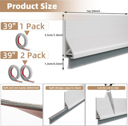 KNEELISA 39”X 1 Pack Rubber Door Sweep Bottom Exterior & Interior,Silicone Adhesive Under Door Draft Stopper with Brush,Gap Filler Noise Blocker,Soundproofing Seal Strip,White