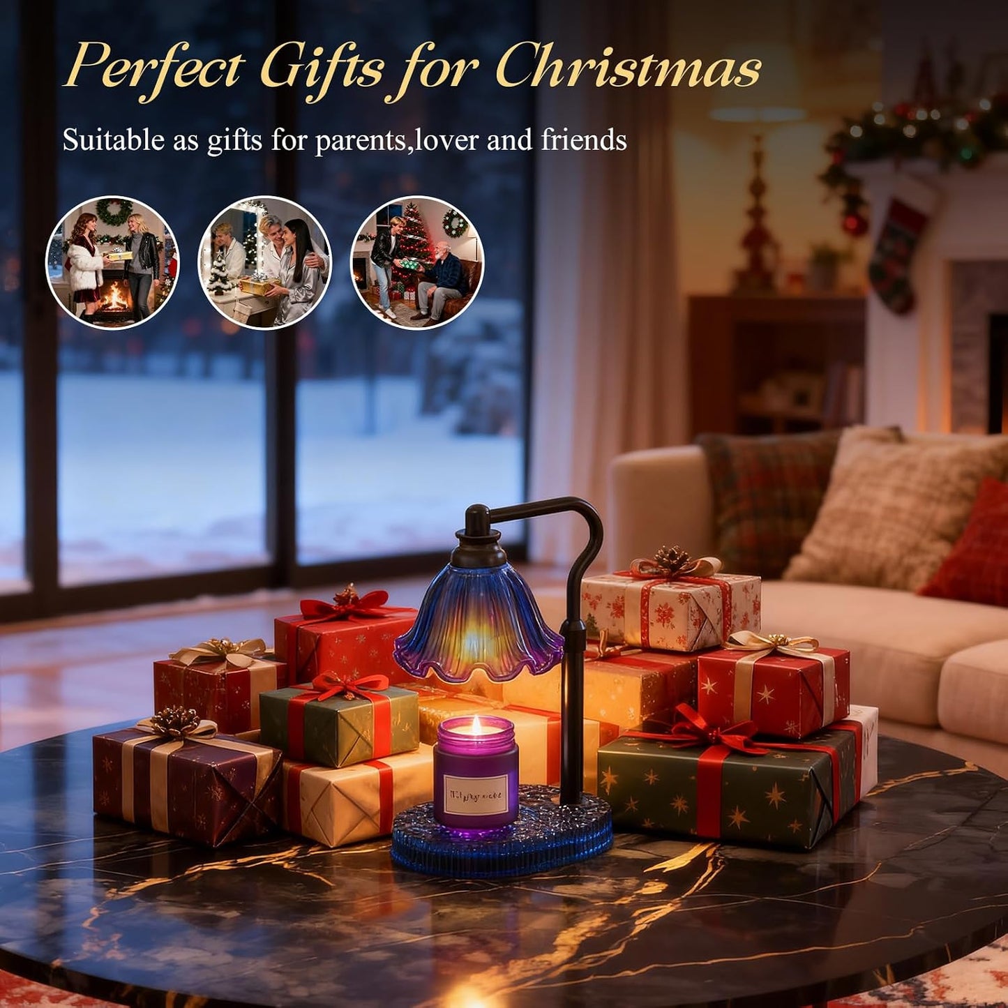 Candle Warmer Lamp with Adjustable Height - Flameless 4-Level Dimmable Wax Warmer, Timer Function & Stylish Design in Multiple Colors (Green)
