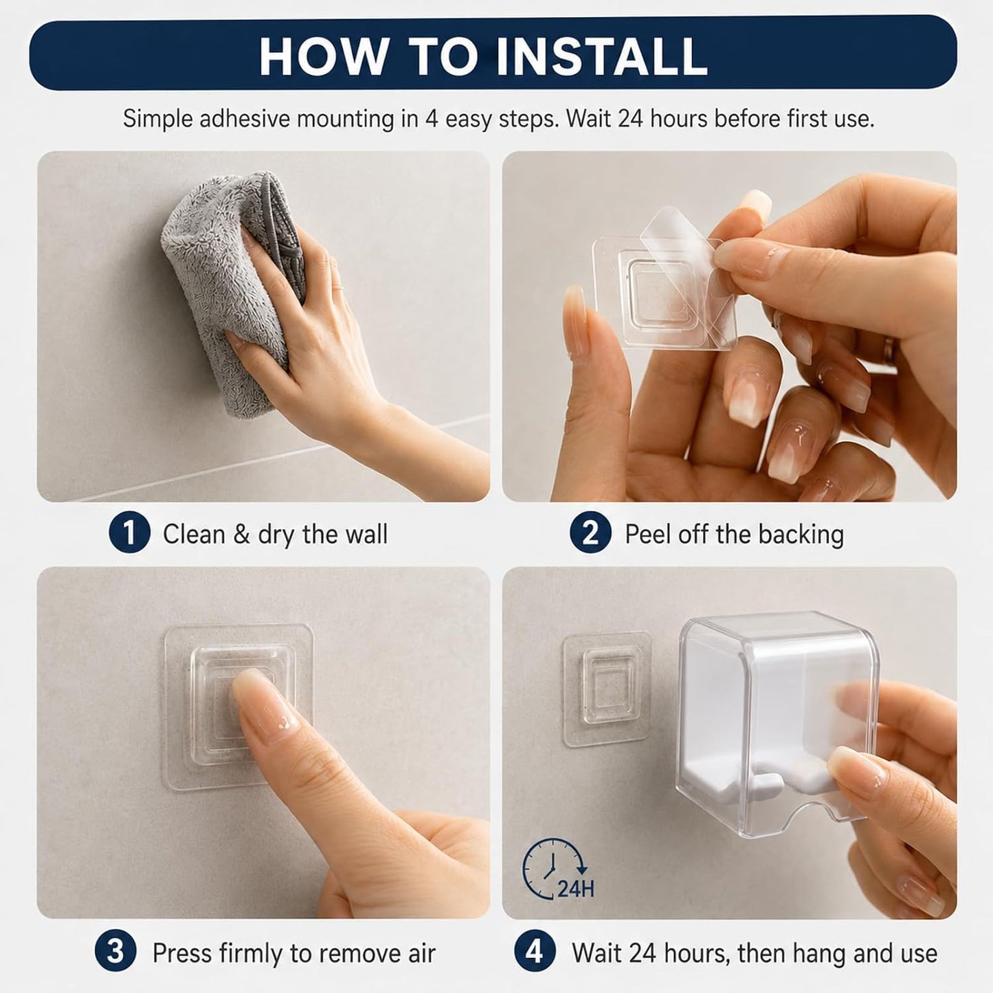 Toothbrush Holders for Bathroom Wall Mounted, 4 Pack Flip Cover Toothbrush Holder with Drainage, Self Adhesive Toothbrush Organizer for Electric Toothbrush, Manual Toothbrush, Shower, Mirror, Tile (4)