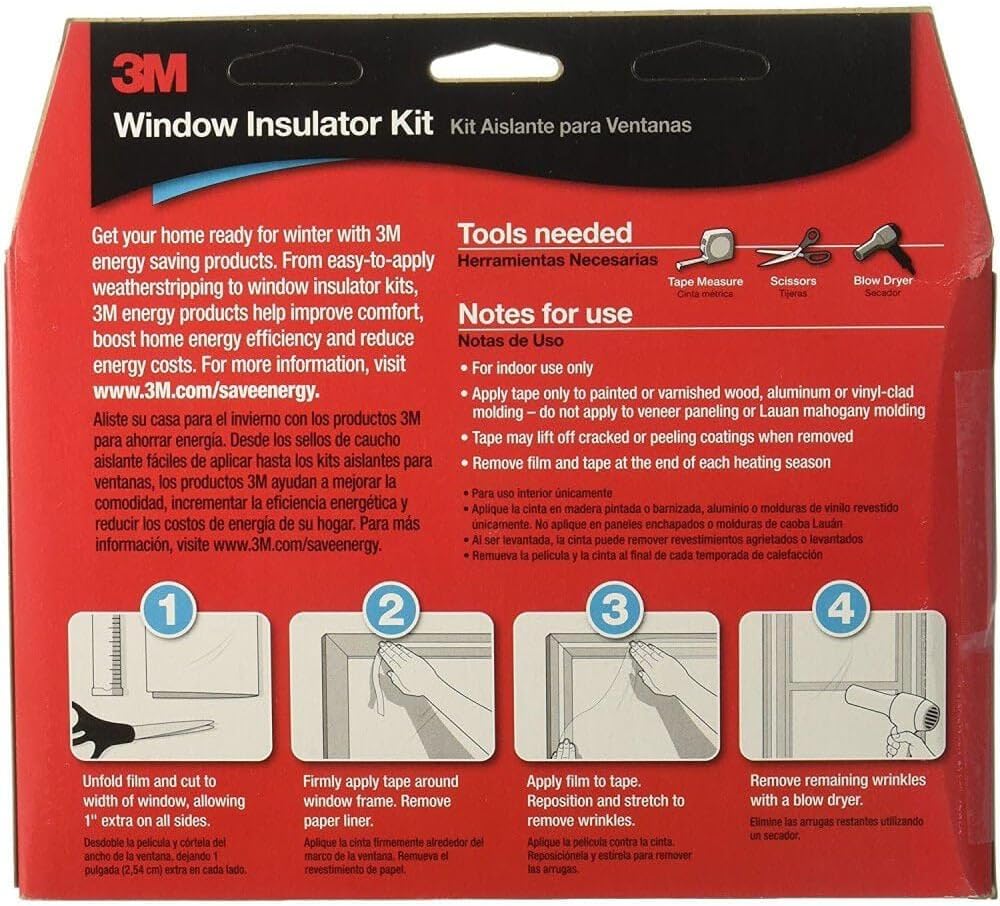 3M Indoor Window Insulation, Insulator Kit for 1 Window 6'-8" x 19.5' ft, Keeps Cold Air Out and Warm Air In, Includes Heat Shrink Window Film and Scotch Window Film Mounting Tape (2149W-6)