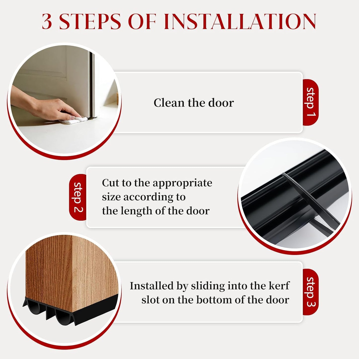 2 Pcs 36" Double Bubble Kerf Door Sweep, 1-3/4" Wide Weatherstrip Seal for Exterior Doors, Draft Stopper for Energy Saving, Windproof & Dustproof Door Bottom Seal