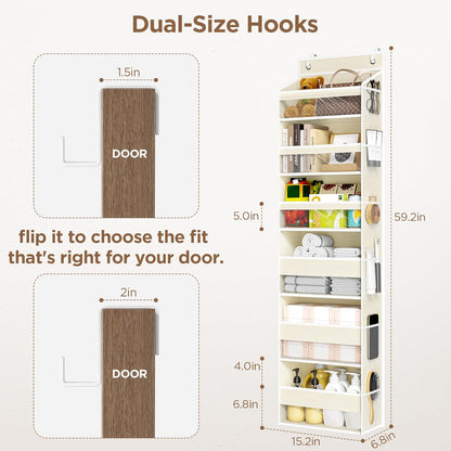 6 Tiers Over The Door Organizer, Heavy Duty Hanging Organizer Storage with Large Capacity Pockets, Behind Door Storage Hanging Shelves for Closet Wall Bathroom Bedroom Nursery Pantry, 1 Pack Grey