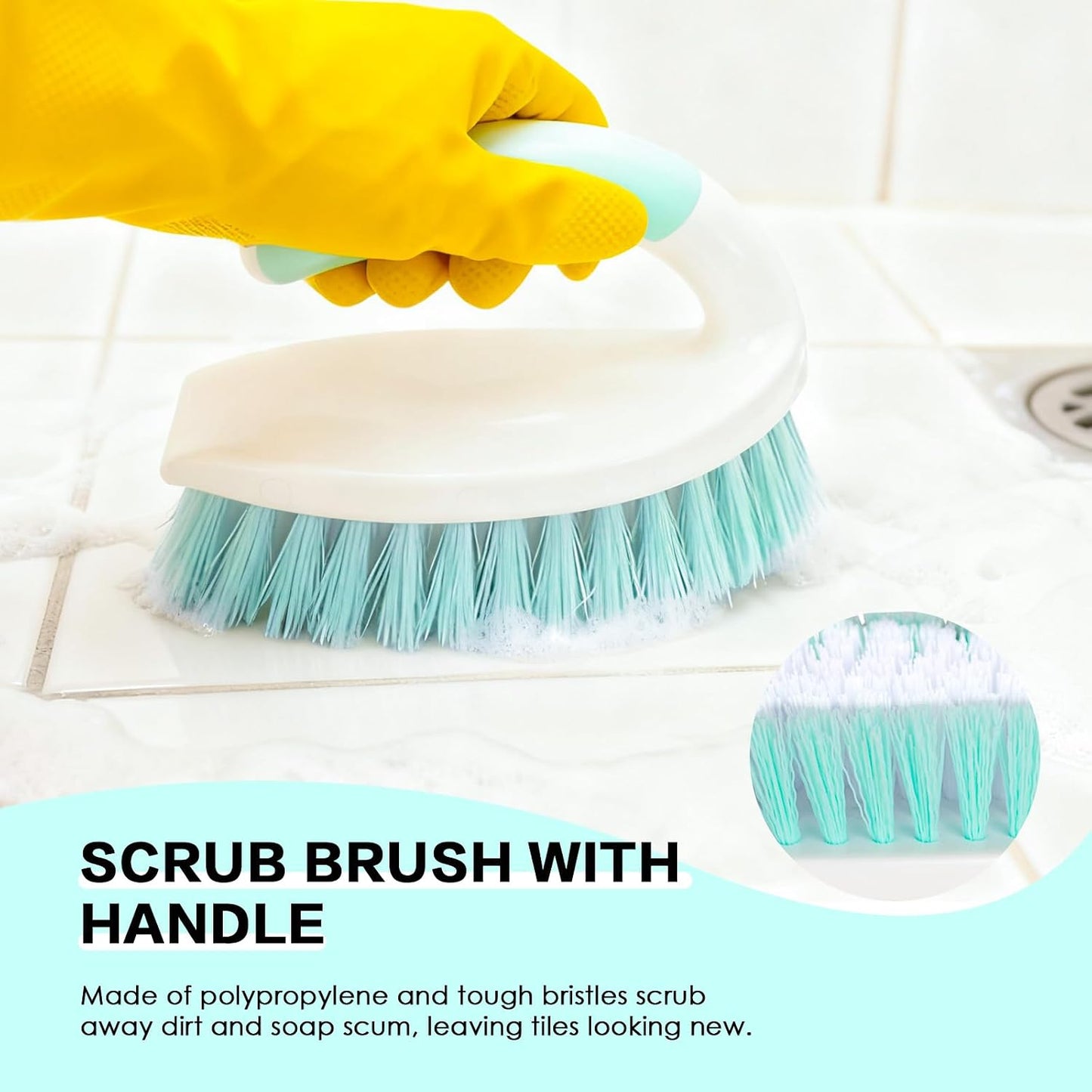 3 Pack Bathroom Scrub Brush Set, Heavy-Duty Scrub Brushes for Cleaning Floor, Green Scrubbing Brush with Non-Slip Handle and Stiff Bristles for Bathtub, Tub, Tile, Gap, Kitchen, Sink