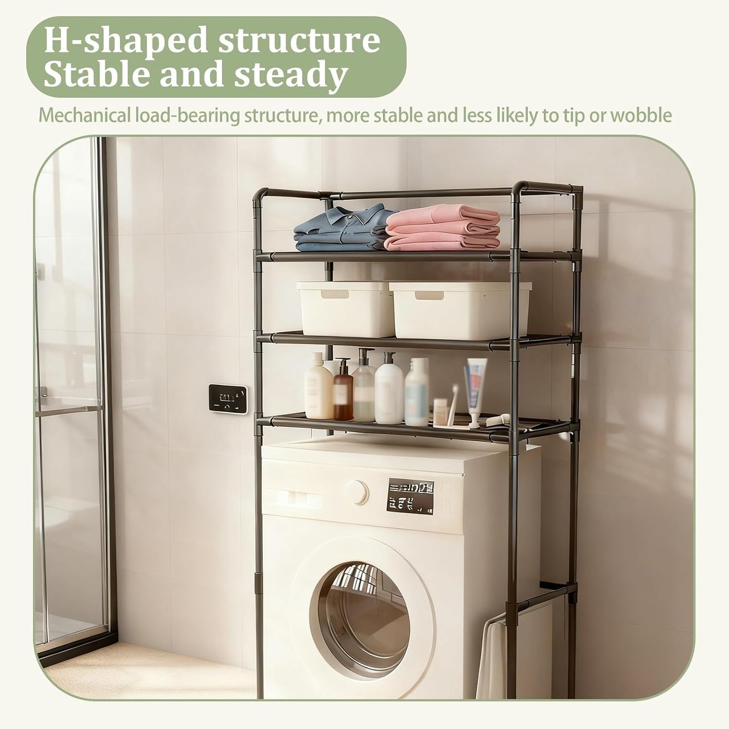 Over The Washer Storage Shelf – Laundry Room Vertical Organizer, Over Washer Shelf with Dual Color Choices (Black/White)(Black)