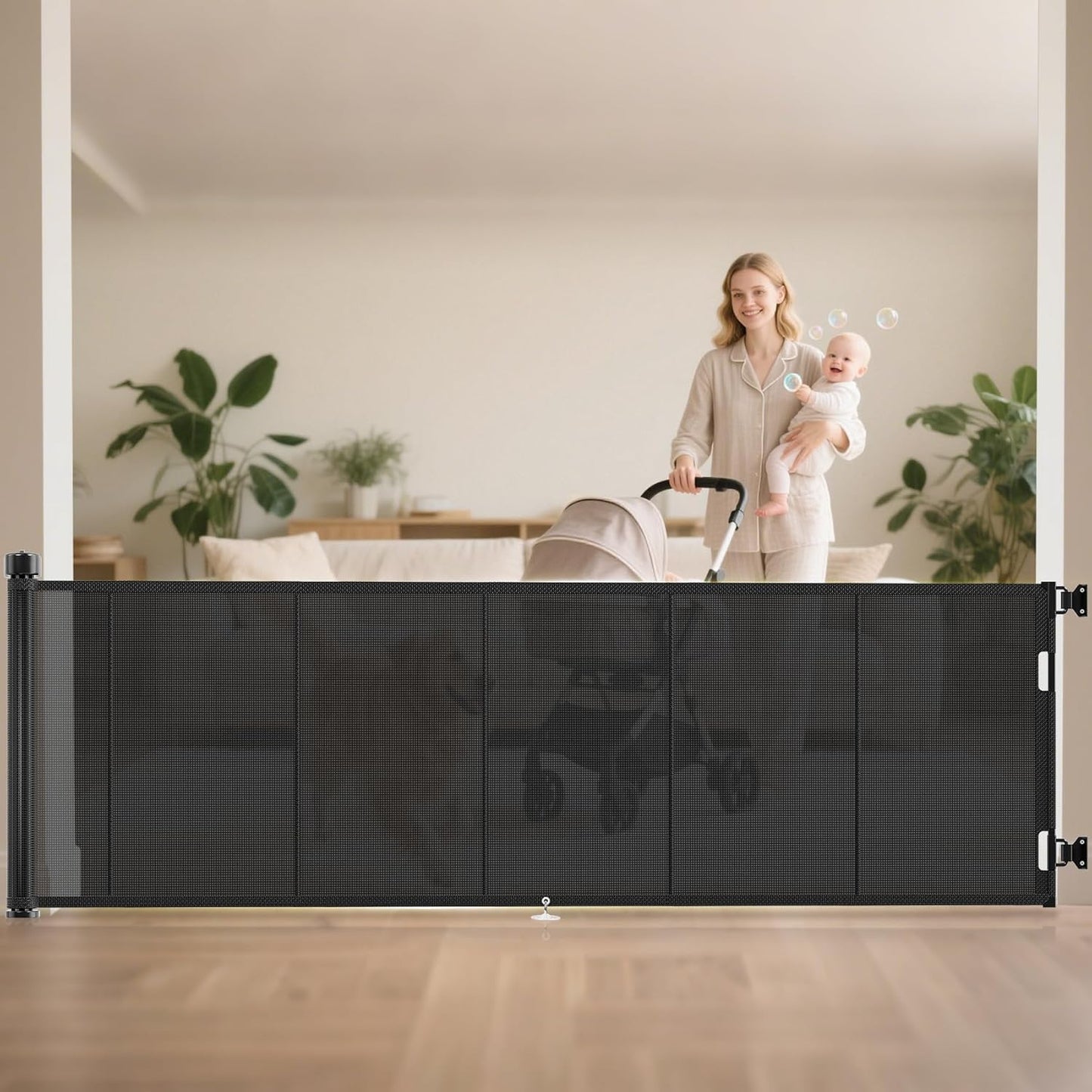 Miumoon 71 inch Retractable Baby Gates 42 inch Tall, Retractable Gate with Reinforced Strip Design to Prevent Crawling Through, 6 FT Retractable Dog Gate for Stairs, Doorways, Hallways, Indoor/Outdoor