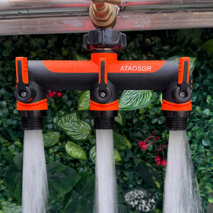 ATAOSGRGarden Hose Splitter 3 Way, 3/4" Outdoor Faucet Splitter, Tap Connector with On/Off Valves and Extended Handle, Tap Adapter Garden Hose Connector for Garden Outdoor Home - Greens