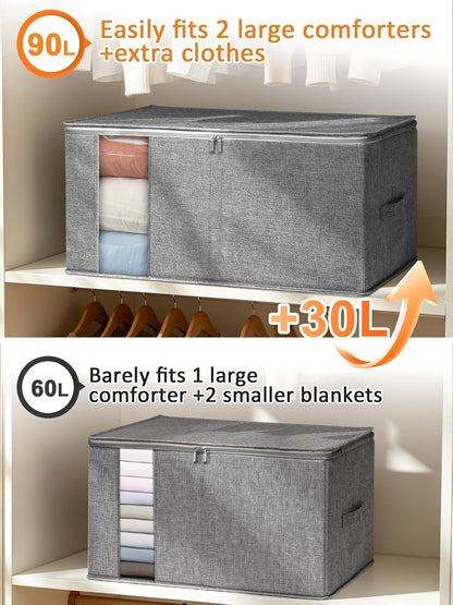 punemi Comforter Storage Bag, Large Blanket Storage Bags with Sturdy Structure, Zipper & 2 Handles for King/Queen Comforters, Quilts, Duvets, Pillows, Bedding and Clothes, 21.7x14.2x11.8in, 2 Pack