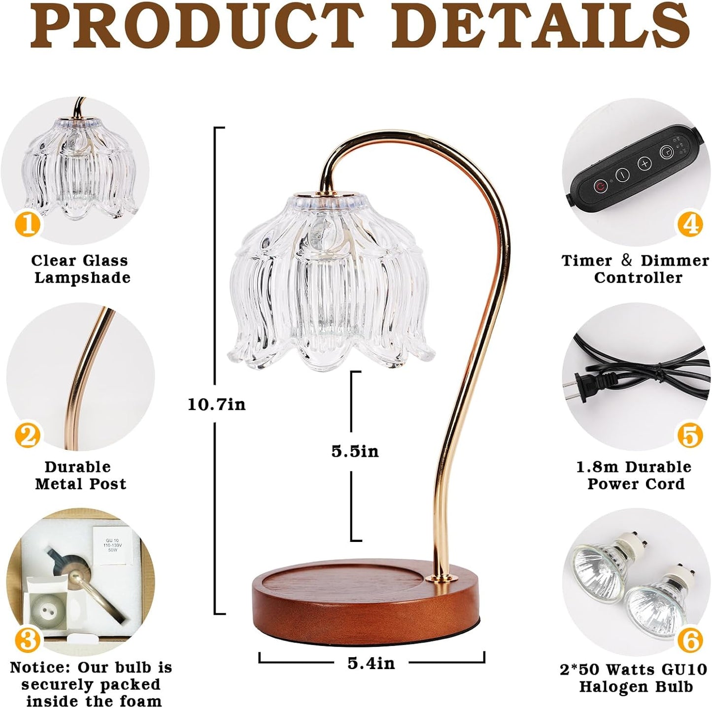 Funistree Flower Candle Warmer Lamp with Timer, Dimmable Candle Lamp Warmer, Christmas Birthday Gifts for Women Mom Her, Housewarming Home Decor, Lotus Wax Warmer for Yankee Candles - Lily Amber