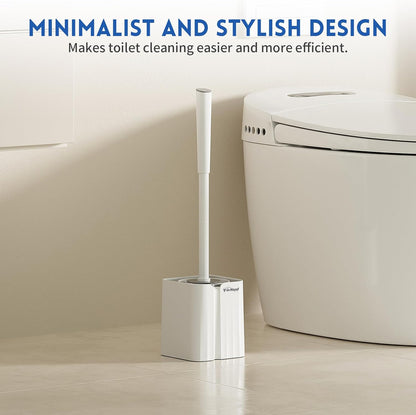 Toilet Brush and Holder Set, Silicone Toilet Bowl Brush, Bathroom Accessories, Durable Toilet Scrubber Bristles, Compact Size for RV, Wall Mountable, Drip-Proof, Deep Cleaning. (White)