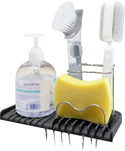 Gosmol Sponge holder for kitchen sink caddy accessories gadgets, dish soap brush holder for sink organizer, soap tray holder drainer rack for bathroom -Gray