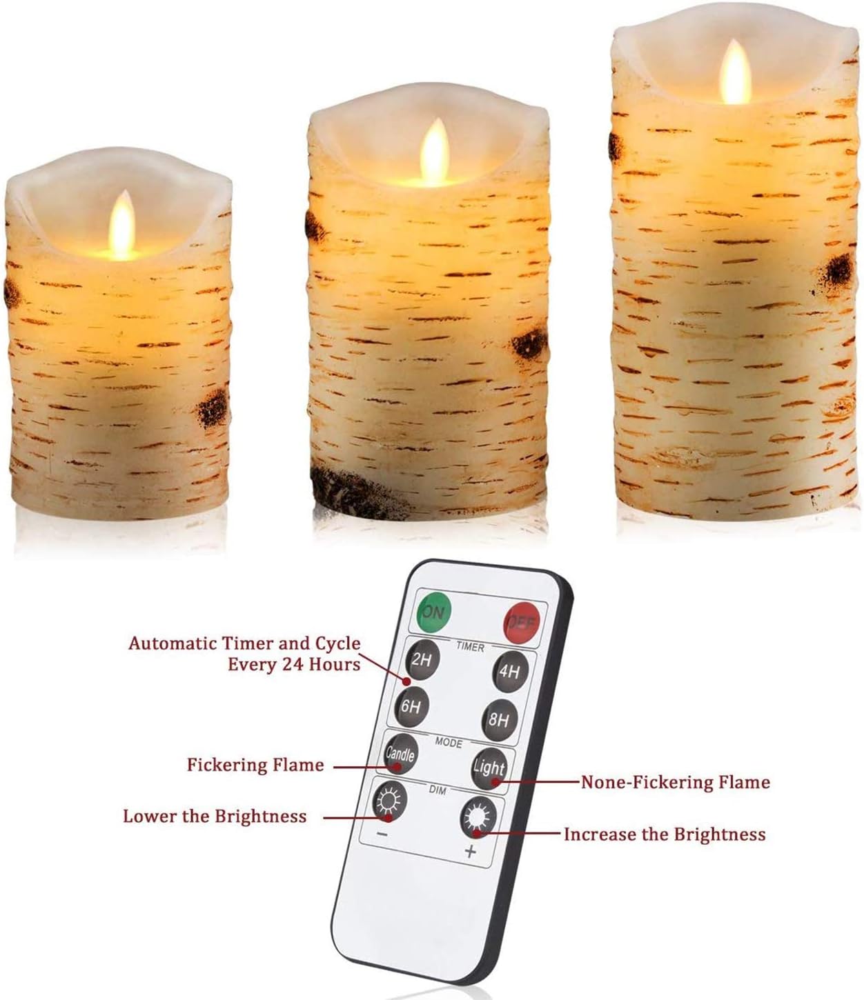 AKU TONPA Flameless Candles Battery Operated Pillar Real Wax Flickering Electric LED Candle Gift Sets with Remote Control Cycling 24 Hours Timer, Pack of 6 (3" D x 4" H, Ivory)