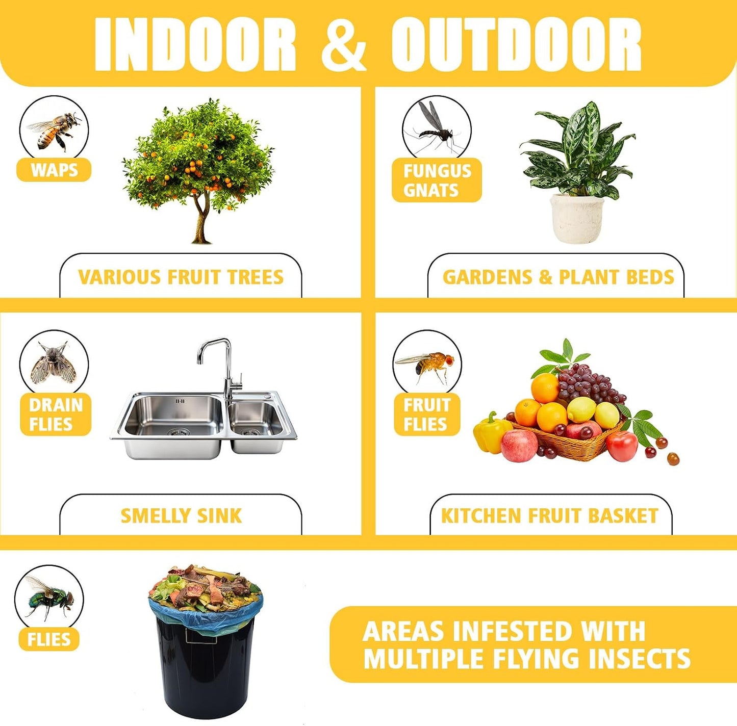 Upgraded Sticky Hanging Ball with Base, osseph Sticky Fruit Fly Trap Balls | Physical Odorless Insect Catcher with 360°, Waterproof Hanging Bug Traps for Indoor Outdoor Garden Fruit Trees (Yellow)
