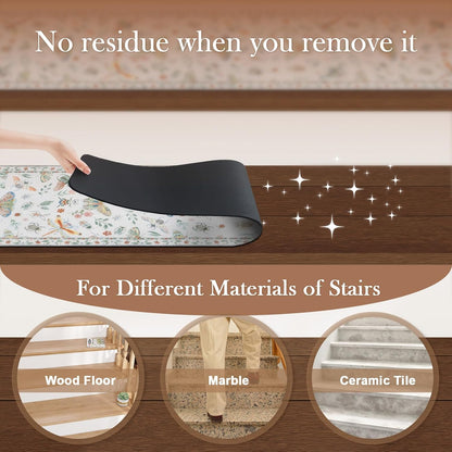 OJIA Insect Print Stair Treads Non Slip Stair Runners for Wooden Steps Indoor, 15PCS 8"x30" Rubber Backing Carpet Treads for Wood Stairs Staircase Step Treads for Kids & Dogs, Stair Covers, Black