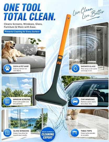 Window Screen Cleaner Tool Brush Squeegee for Shower Glass Sill Mesh 30 Second Magic Double Sided Dual-Use No-Removal Vacuum Washer Outdoor Full Crystal Outside Wiper