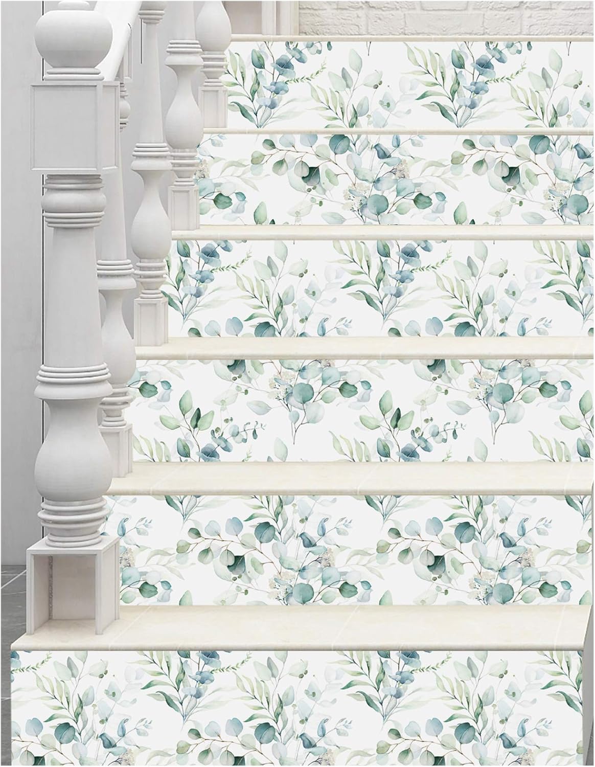 HAOKHOME Peel and Stick Wallpaper Boho Green/White Botanical Leaf Floral Wall Mural Home Nursery Decor Renter Friendly Wallpaper 17.3in x 9.8ft